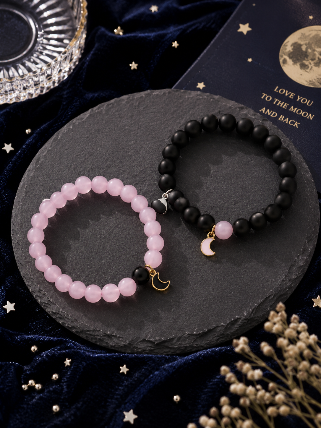Magnet Heart Moon Bracelet for Couples (Pink and Black)
