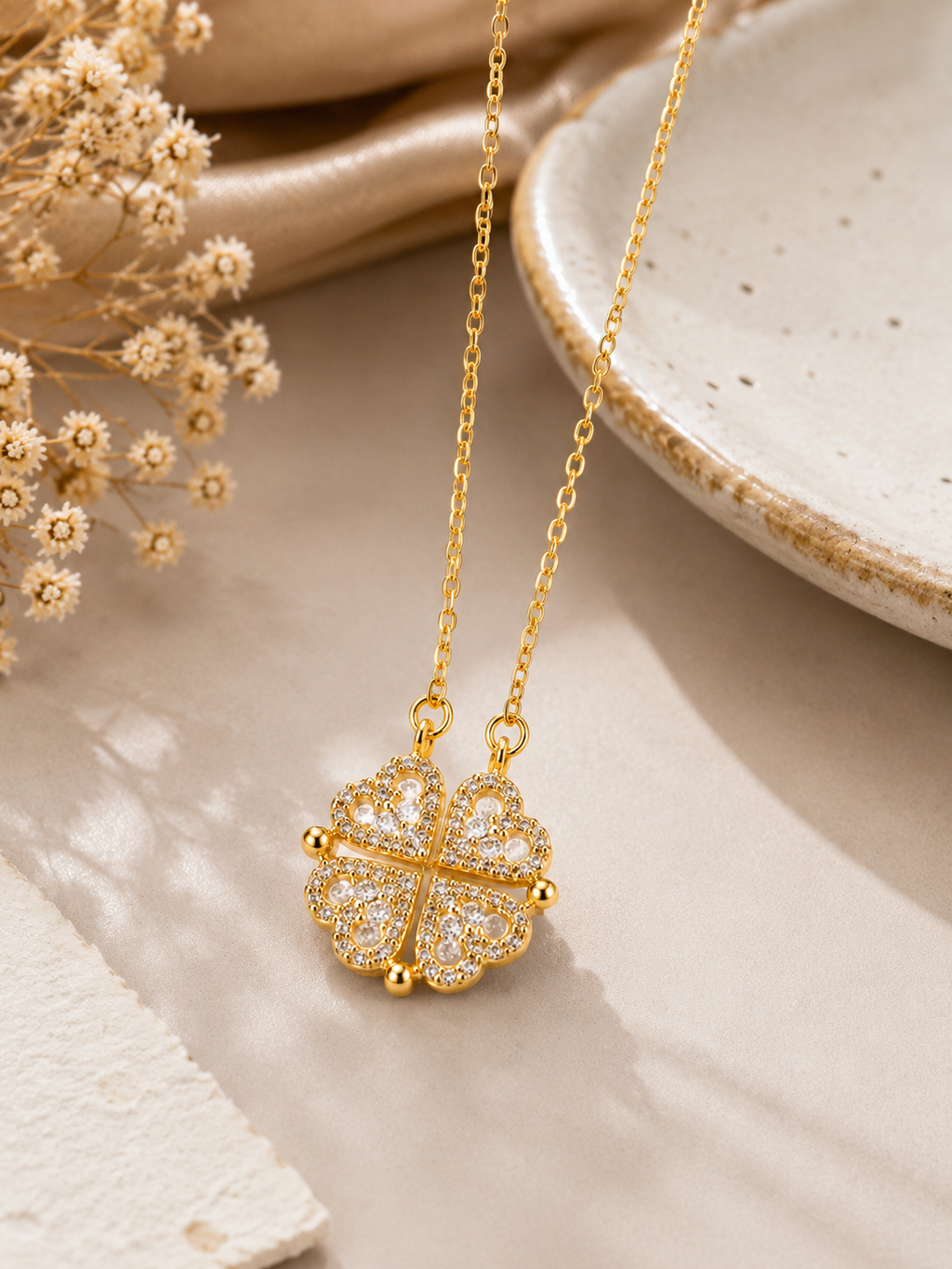 Elegant Four Heart Pendant Necklace For Women