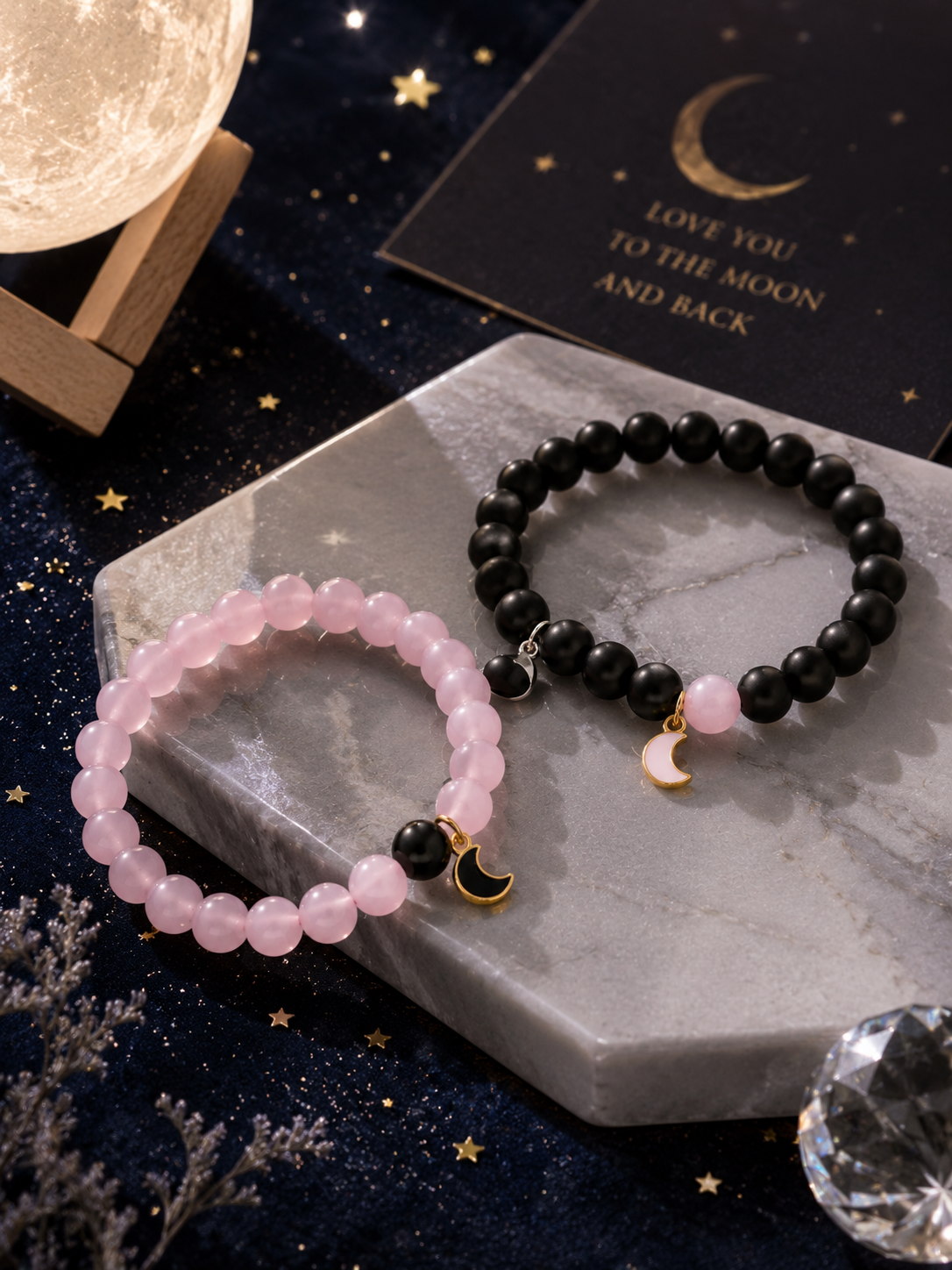 Magnet Heart Moon Bracelet for Couples (Pink and Black)