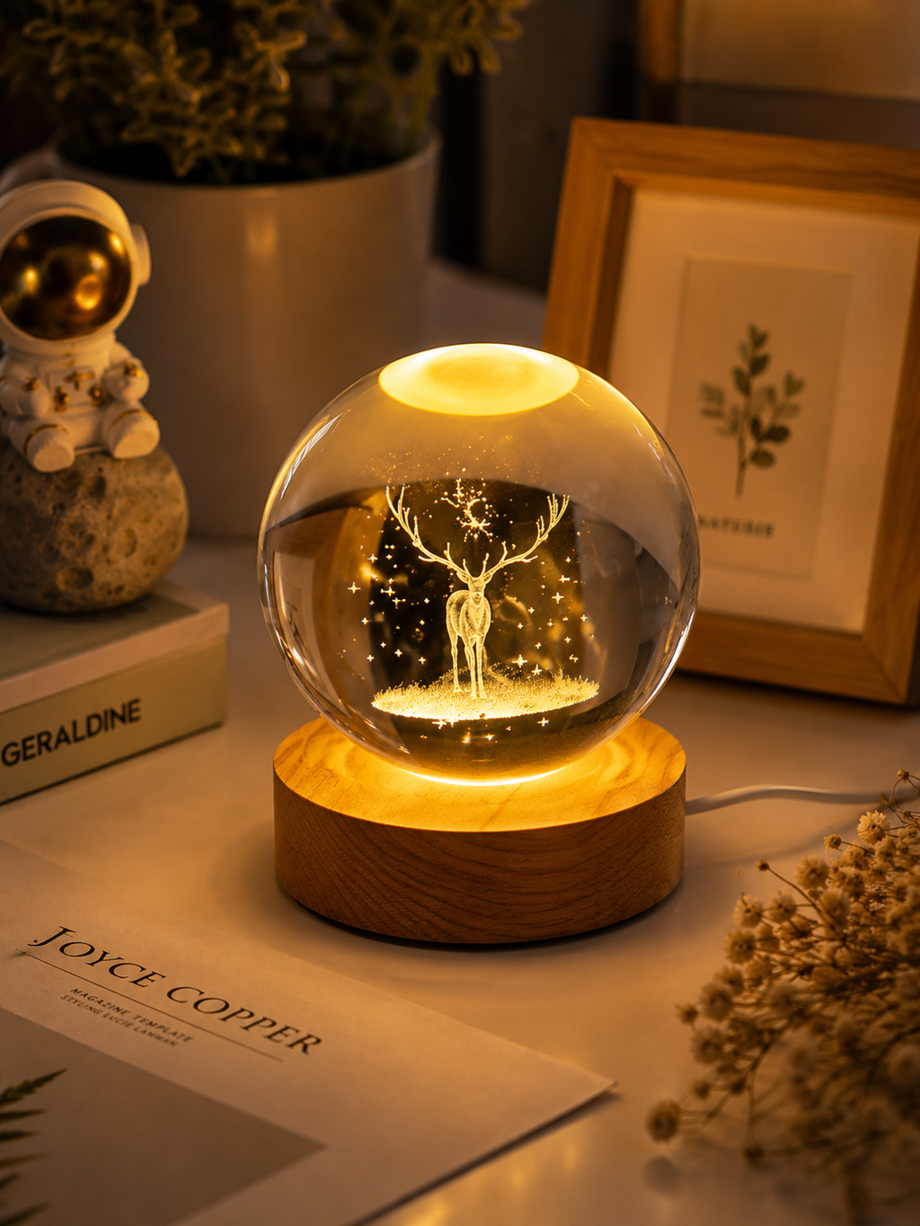 Enchanted Crystal Deer Lamp – 3D Engraved Crystal Ball Night Light
